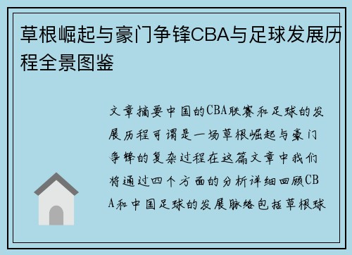 草根崛起与豪门争锋CBA与足球发展历程全景图鉴